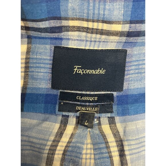 Façonnable Blue Plaid Button-Down Shirt – Classic French Menswear Size L - Picture 3 of 7